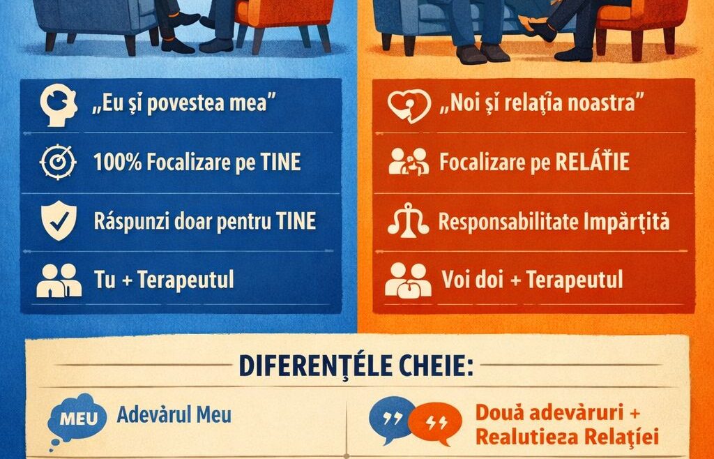 Psihoterapia individuala vs psihoterapia de cuplu: ce alegi si cand